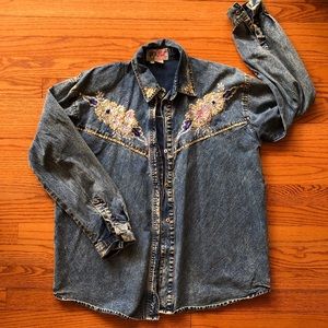 AMAZING Vintage 80s Sequined Denim Button-Up